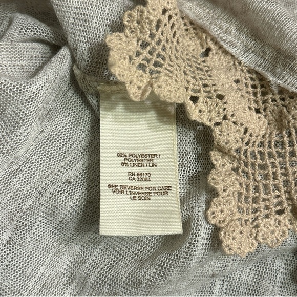 FREE PEOPLE Linen Blend Slub Knit Maxi Cardigan Crochet Lace Trim - Picture 7 of 9